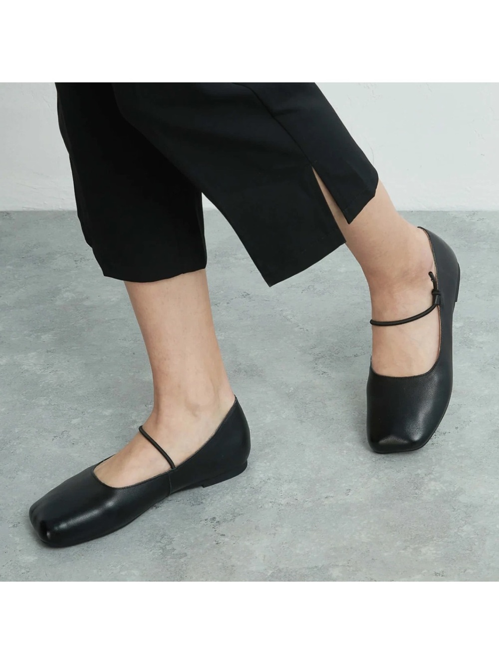 EMPRESS Square Toe Leather size 39 Mary Jane Ballet Flats Black Strap Australia